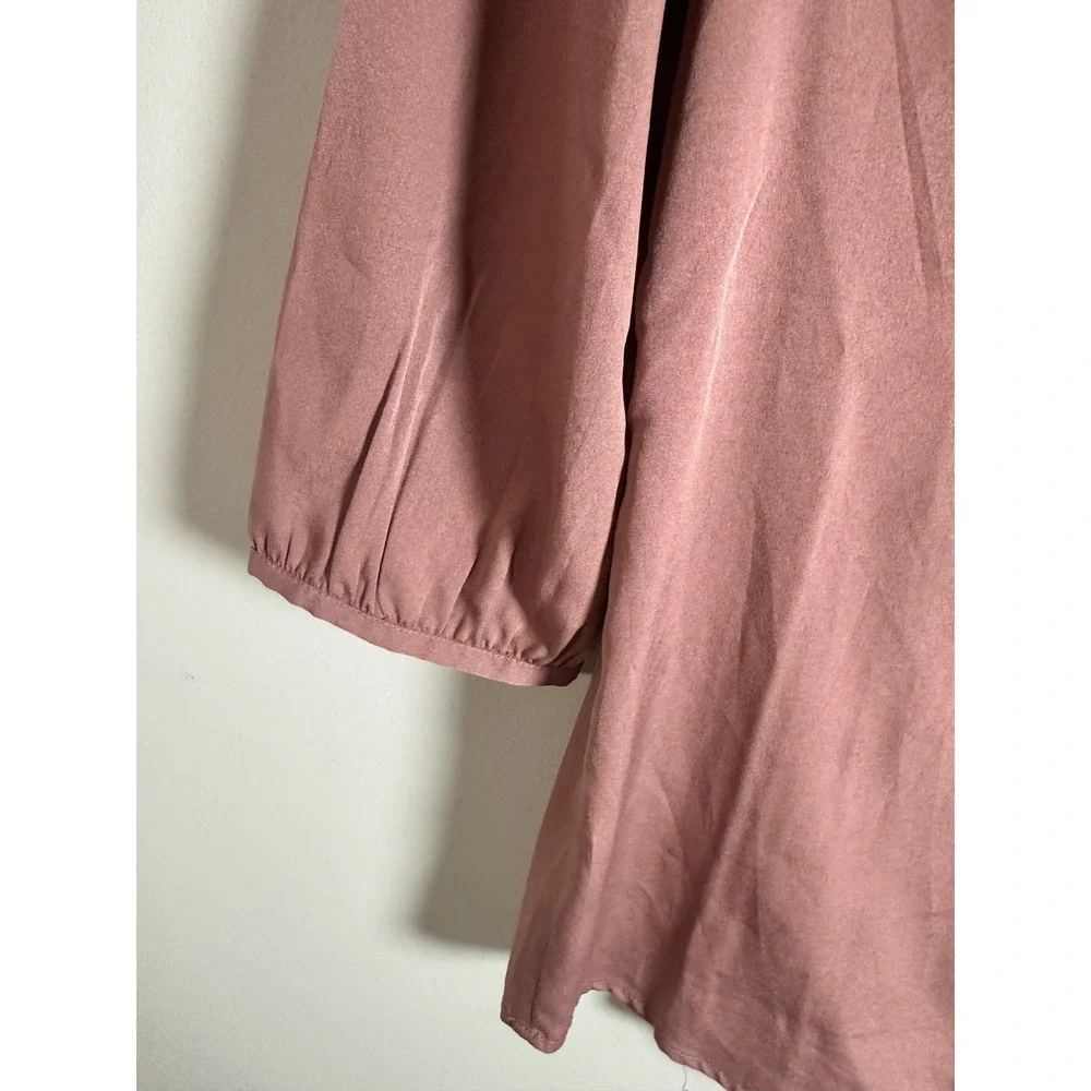 Banana Republic Mauve Crochet V-Neck Blouse 3/4 Puff Sleeve Dusty Rose Womens XS